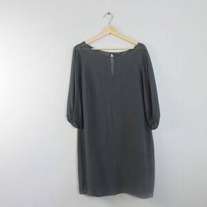 Club Monaco 100% Silk Shift Dress Women 6 Grey 3/4 Sleeve Knee Length Flowy 140